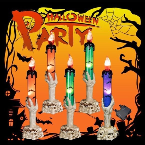 Halloween Skull Candle Lights 5-Pack - Battery Operated Pathway Decor With Timer